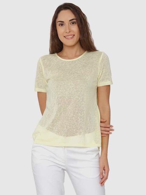 vero moda yellow solid t-shirt