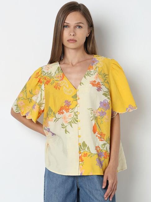 vero moda yellow viscose floral print top