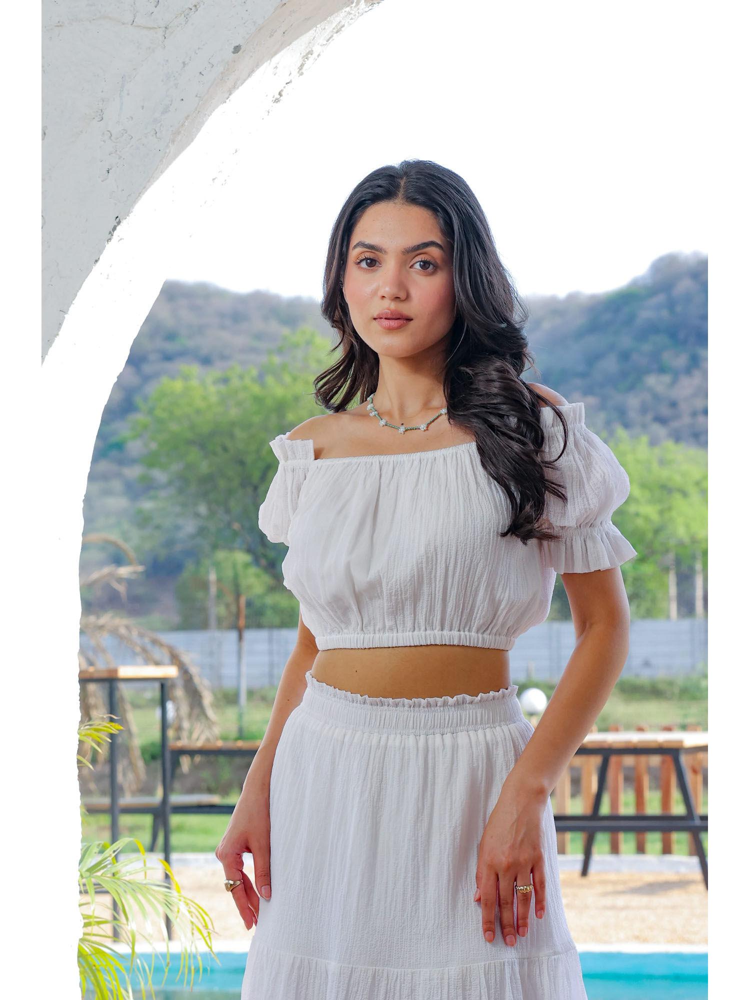 verona white off-shoulder crop top