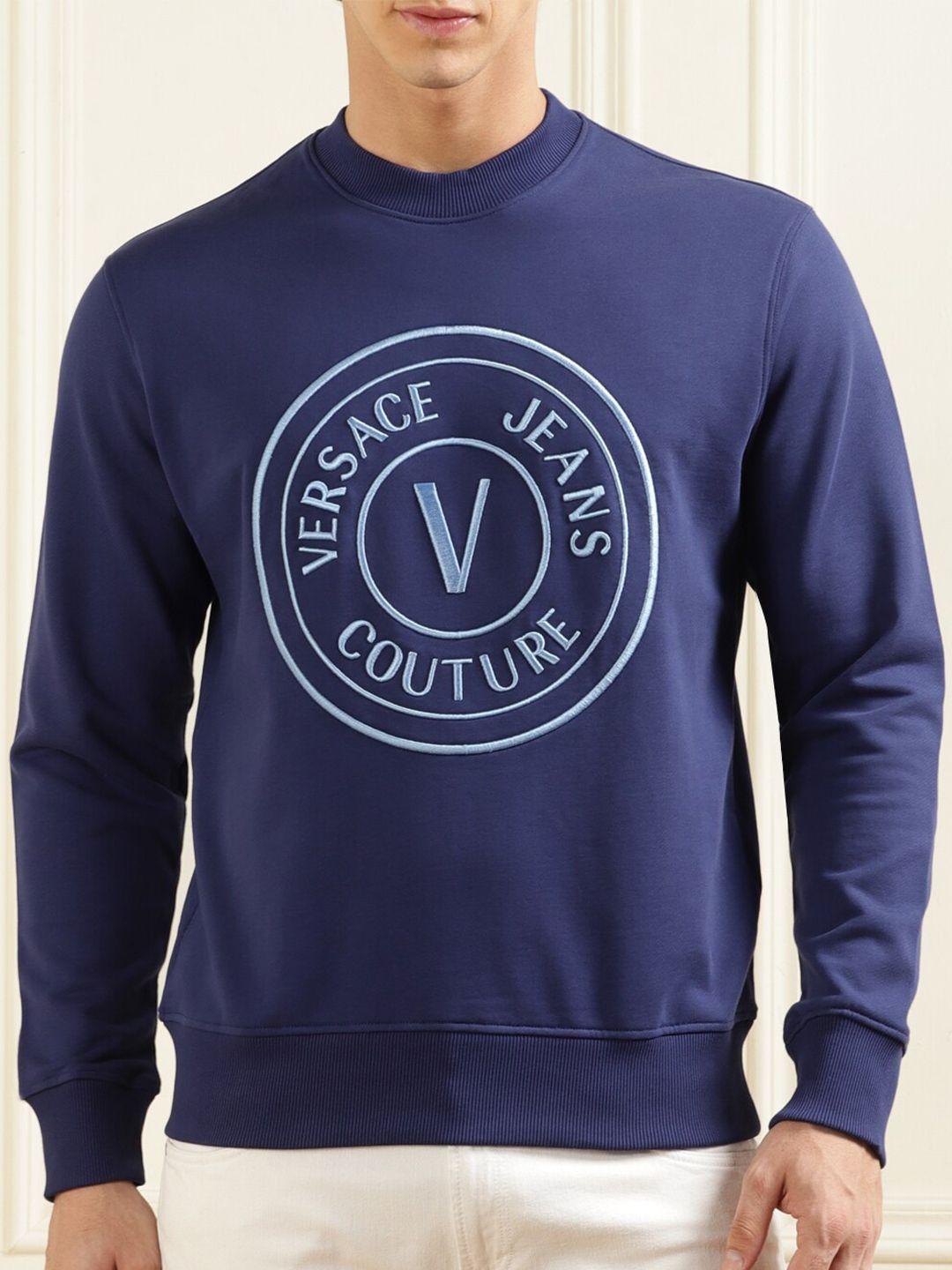 versace jeans couture brand logo printed cotton sweatshirt