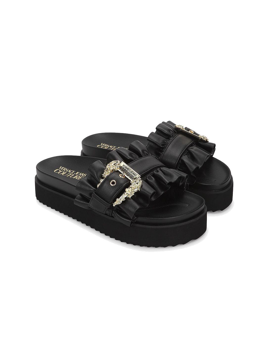 versace jeans couture embellished leather flatform sandals with buckles