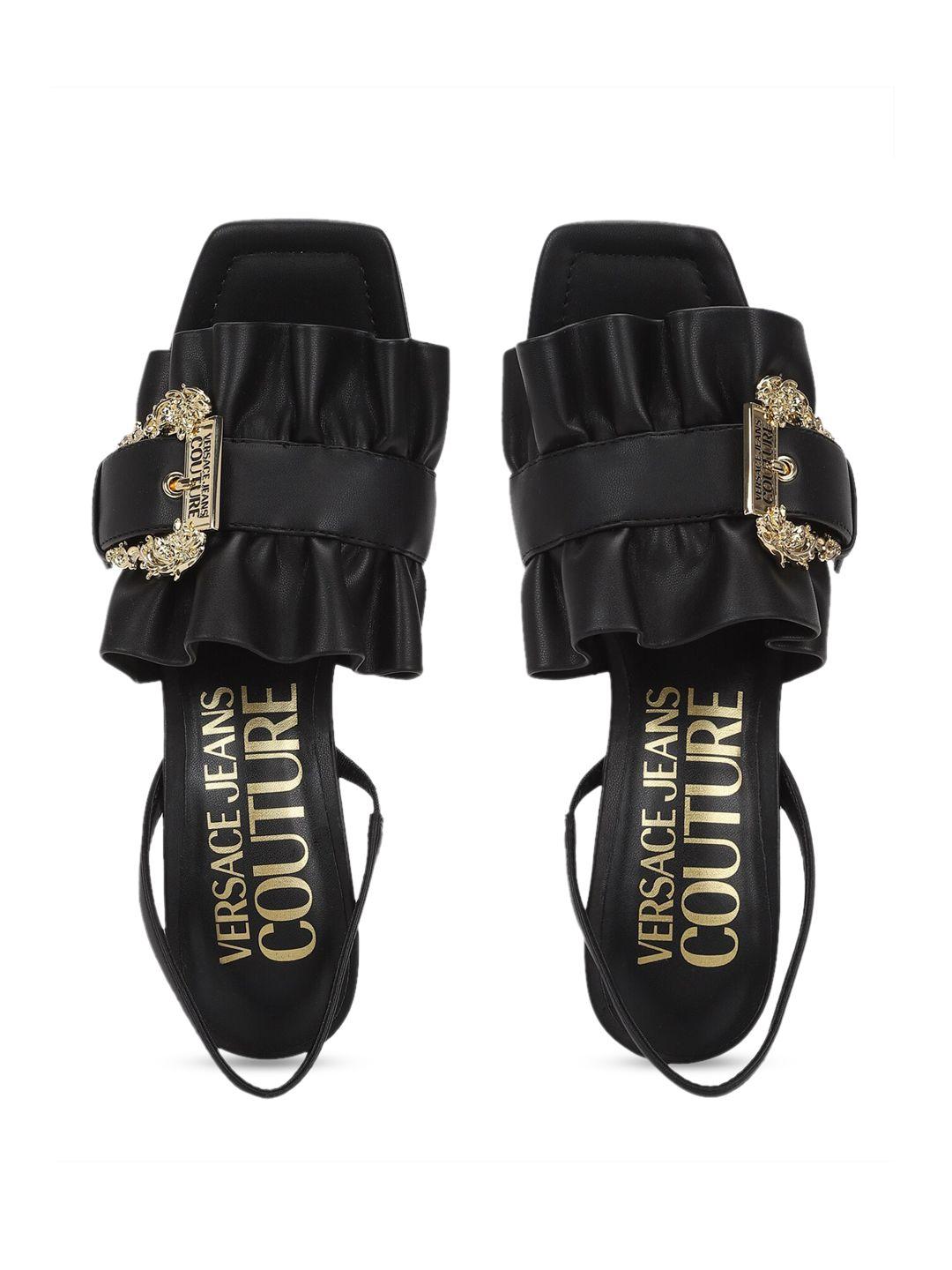 versace jeans couture embellished leather kitten sandals with backstrap