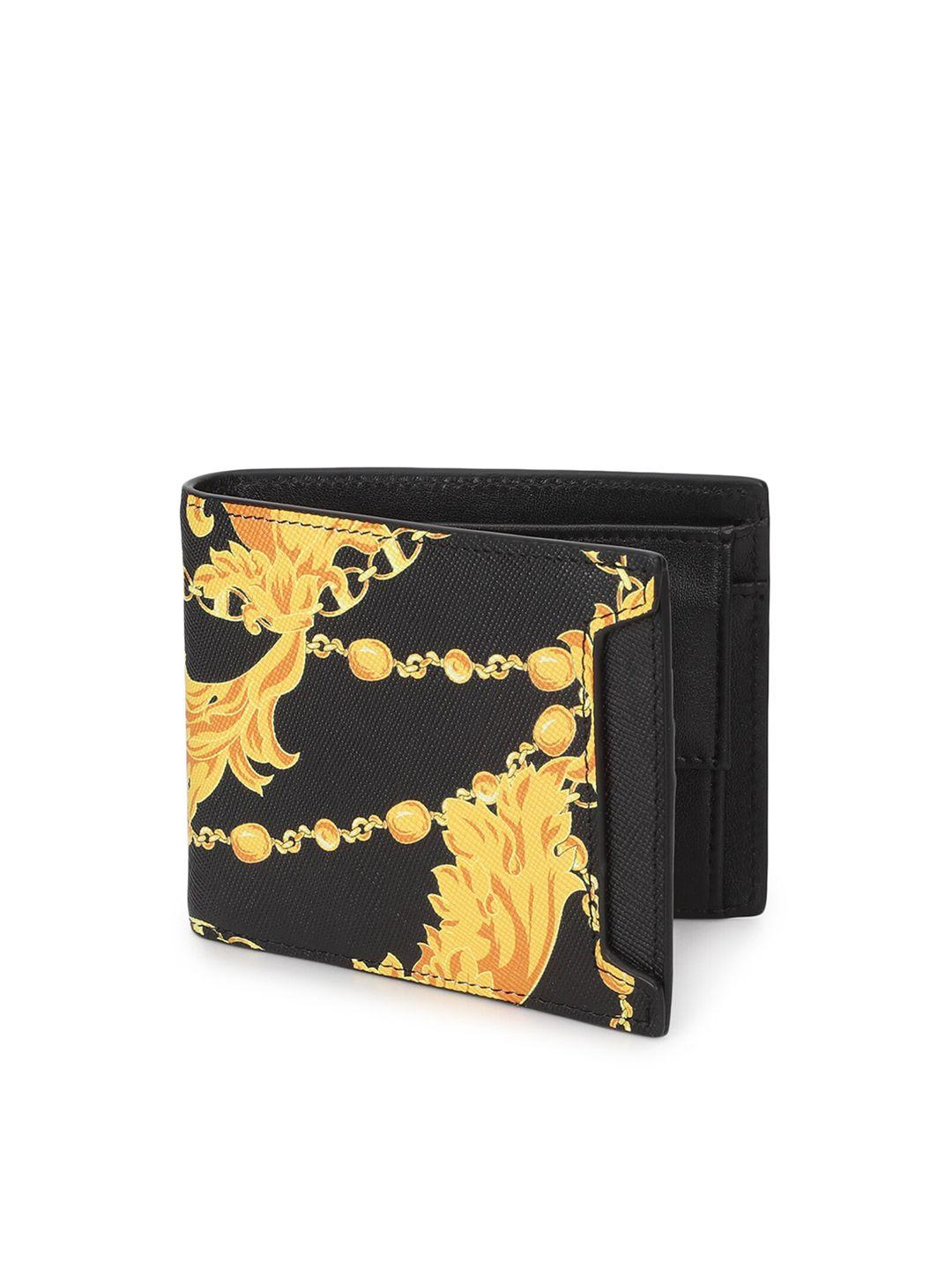 versace jeans couture men printed leather two fold wallet