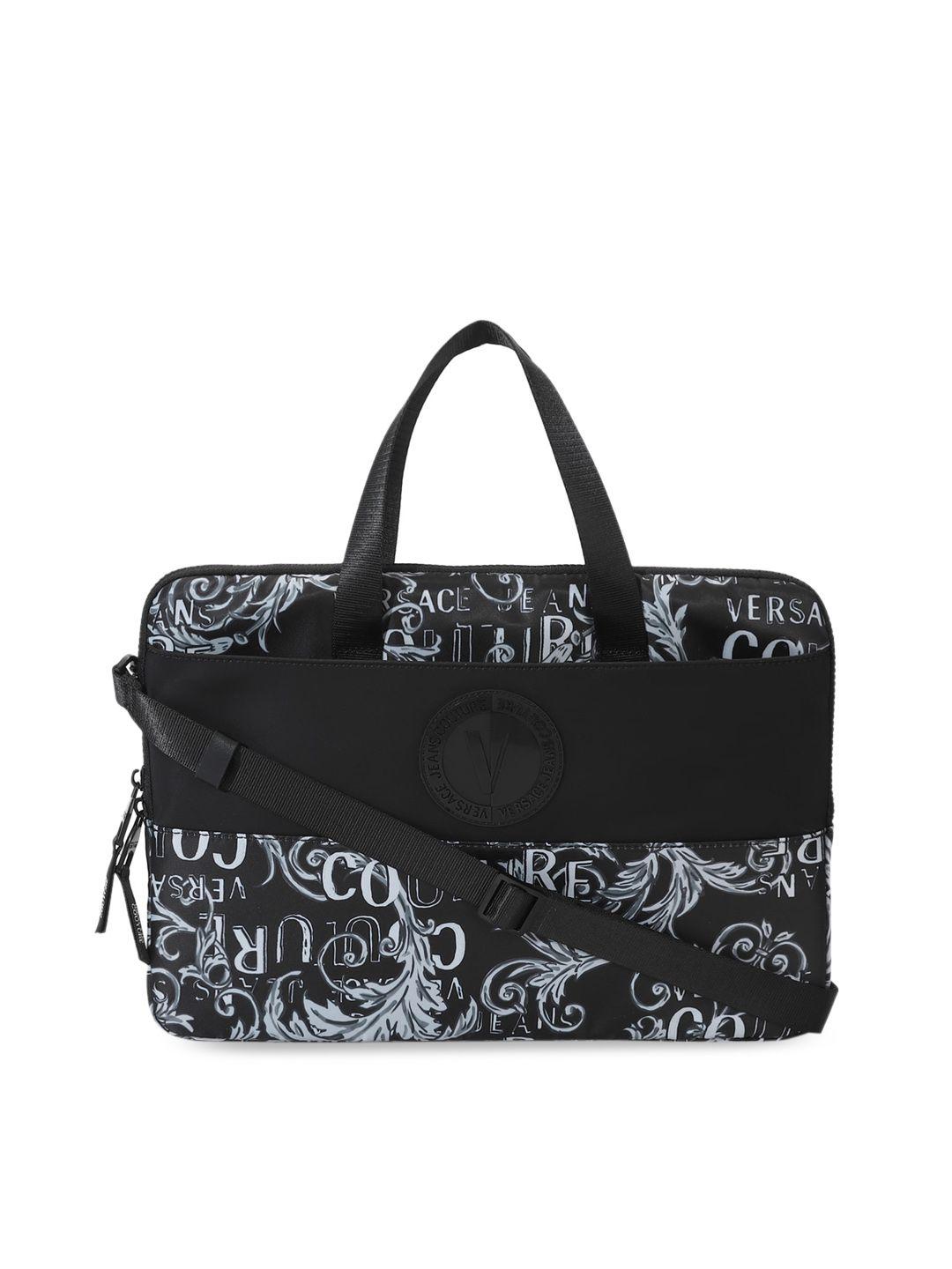 versace jeans couture printed leather structured handheld bag with cut work