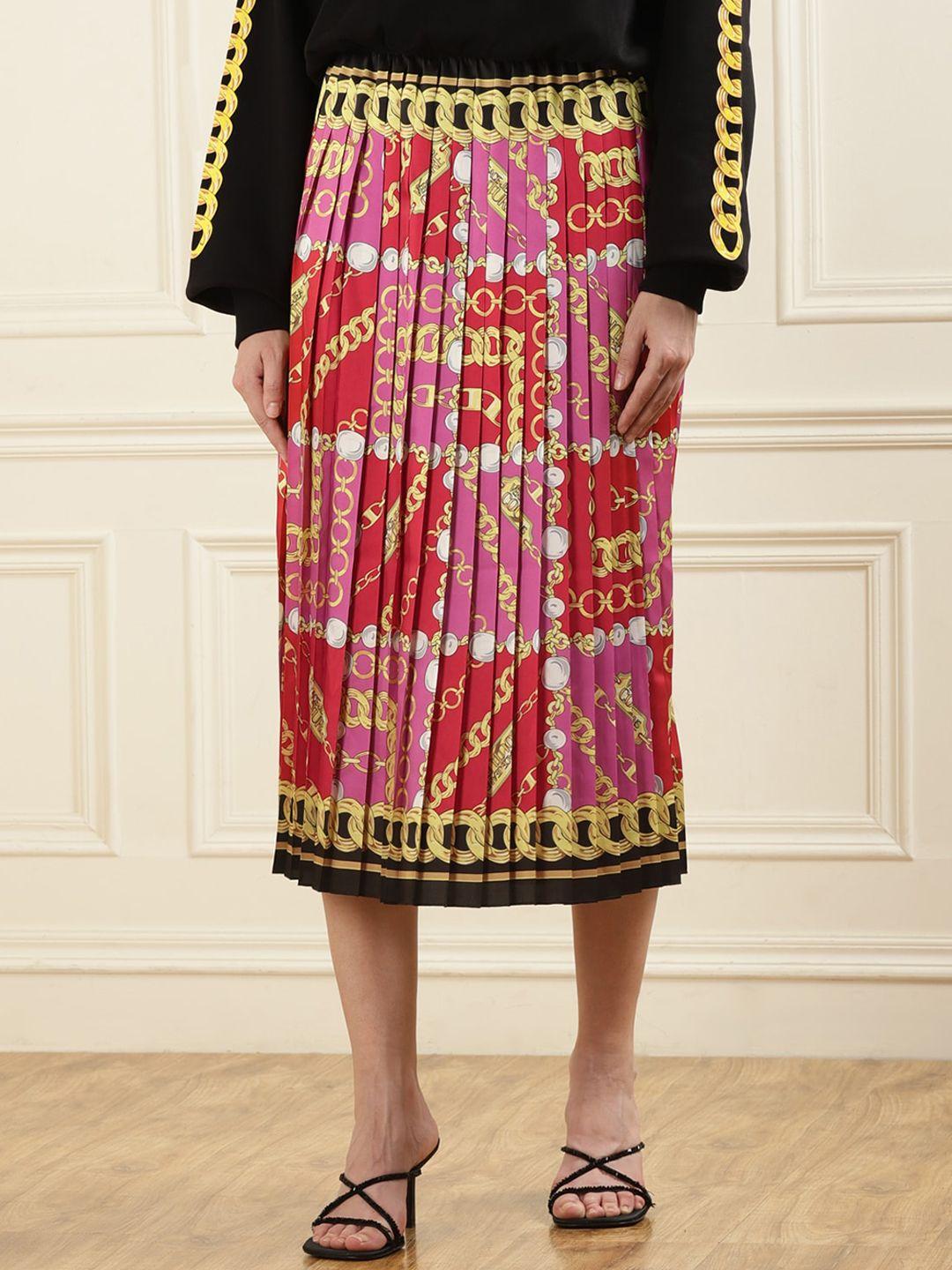 versace jeans couture printed pleated midi skirt