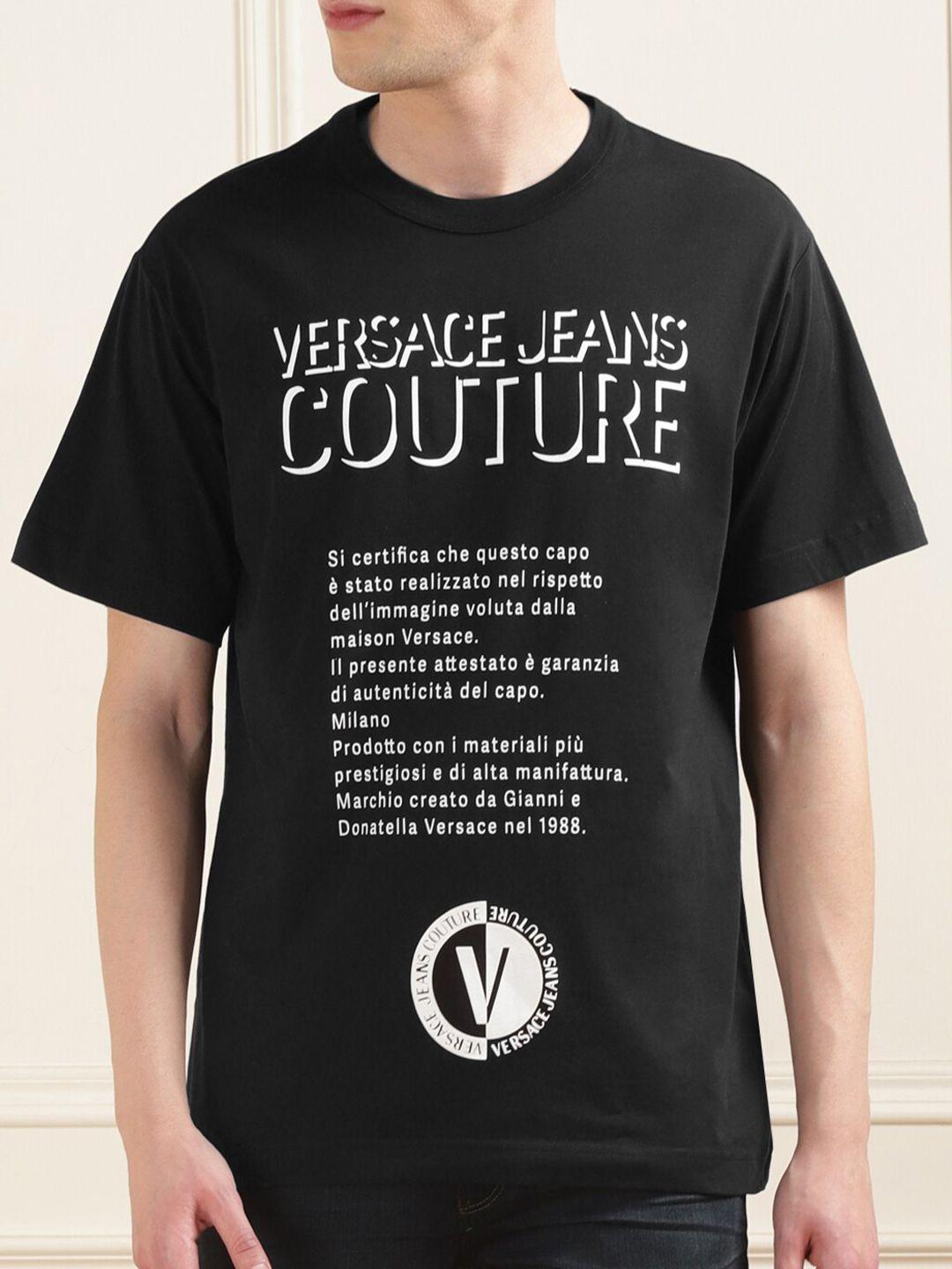 versace jeans couture typography printed monochrome cotton t-shirt