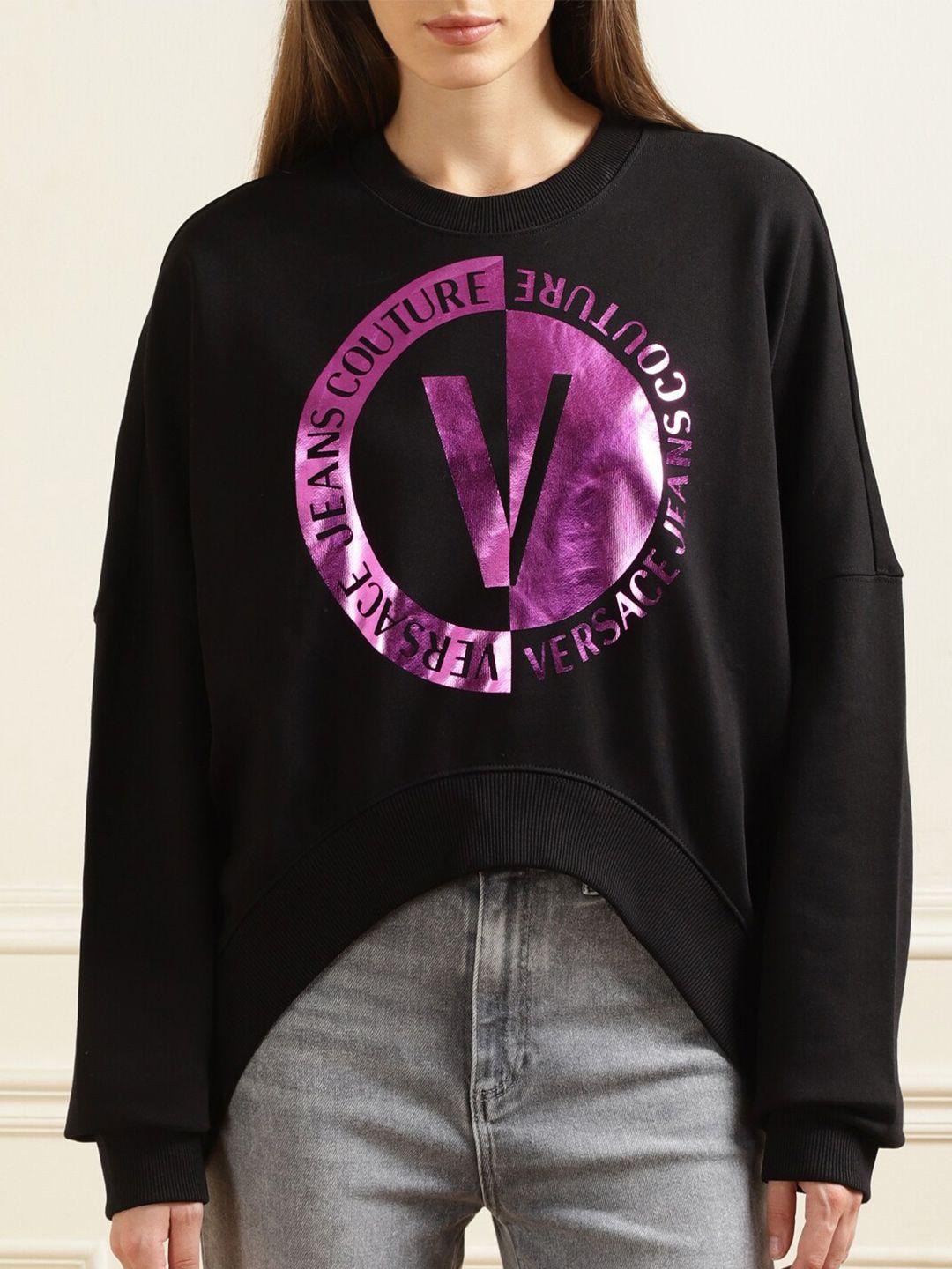 versace jeans couture typography printed oversized pure cotton sweatshirt