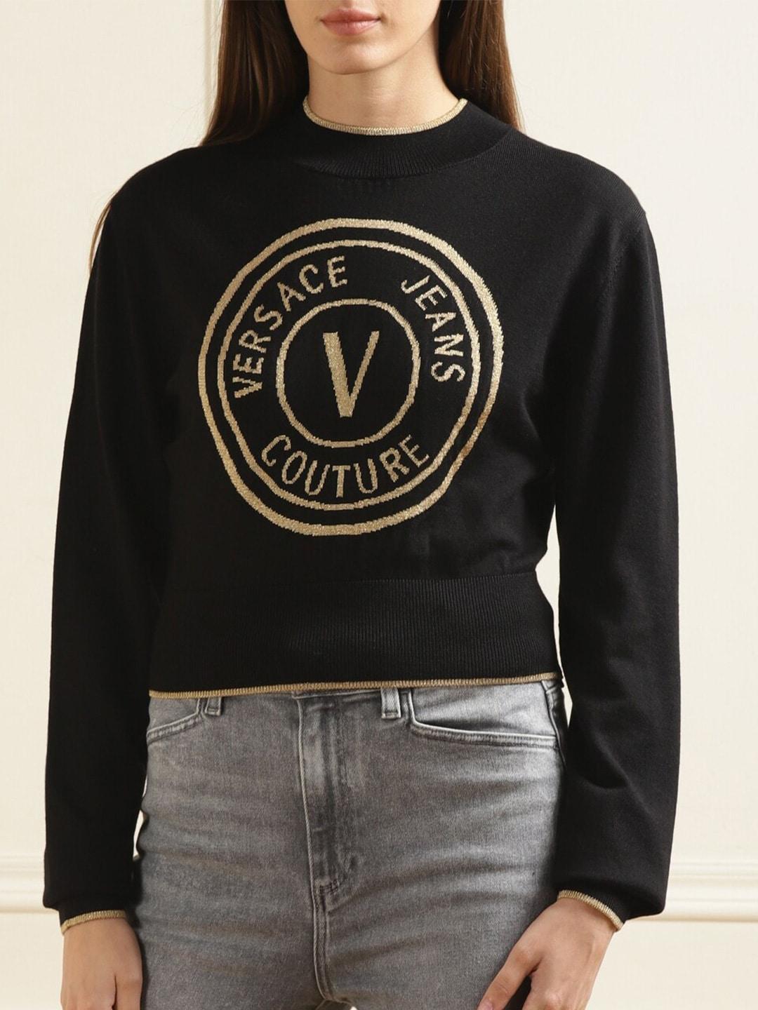 versace jeans couture typography printed woollen pullover