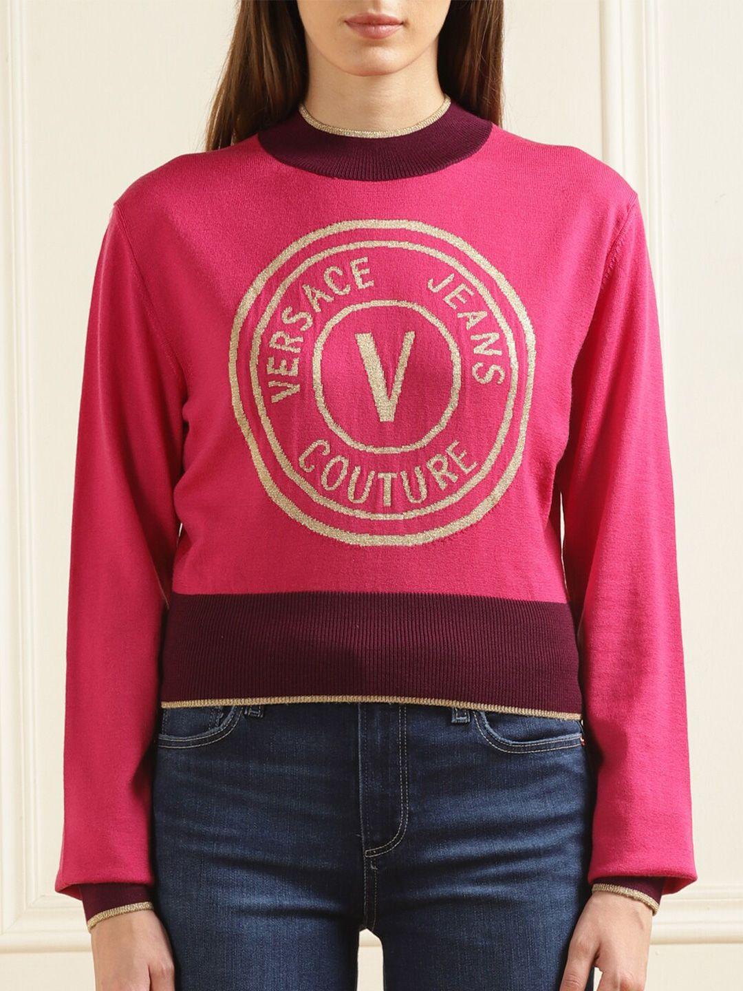 versace jeans couture typography printed woollen pullover