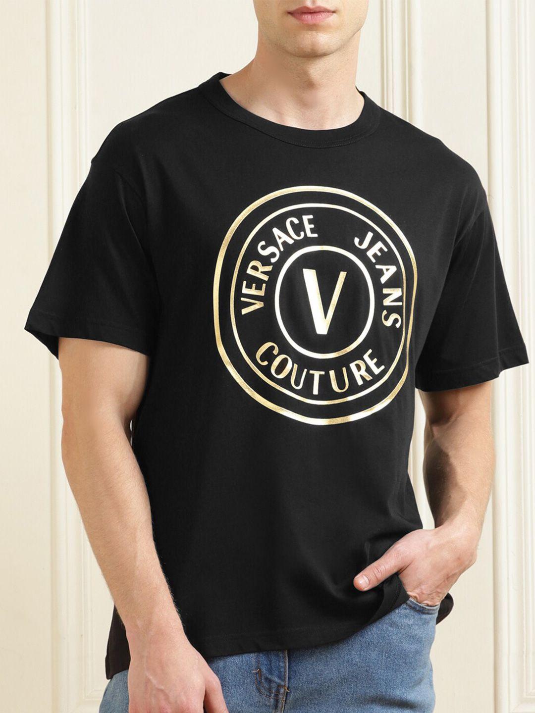 versace jeans couture typography round neck high fashion pure cotton t-shirt