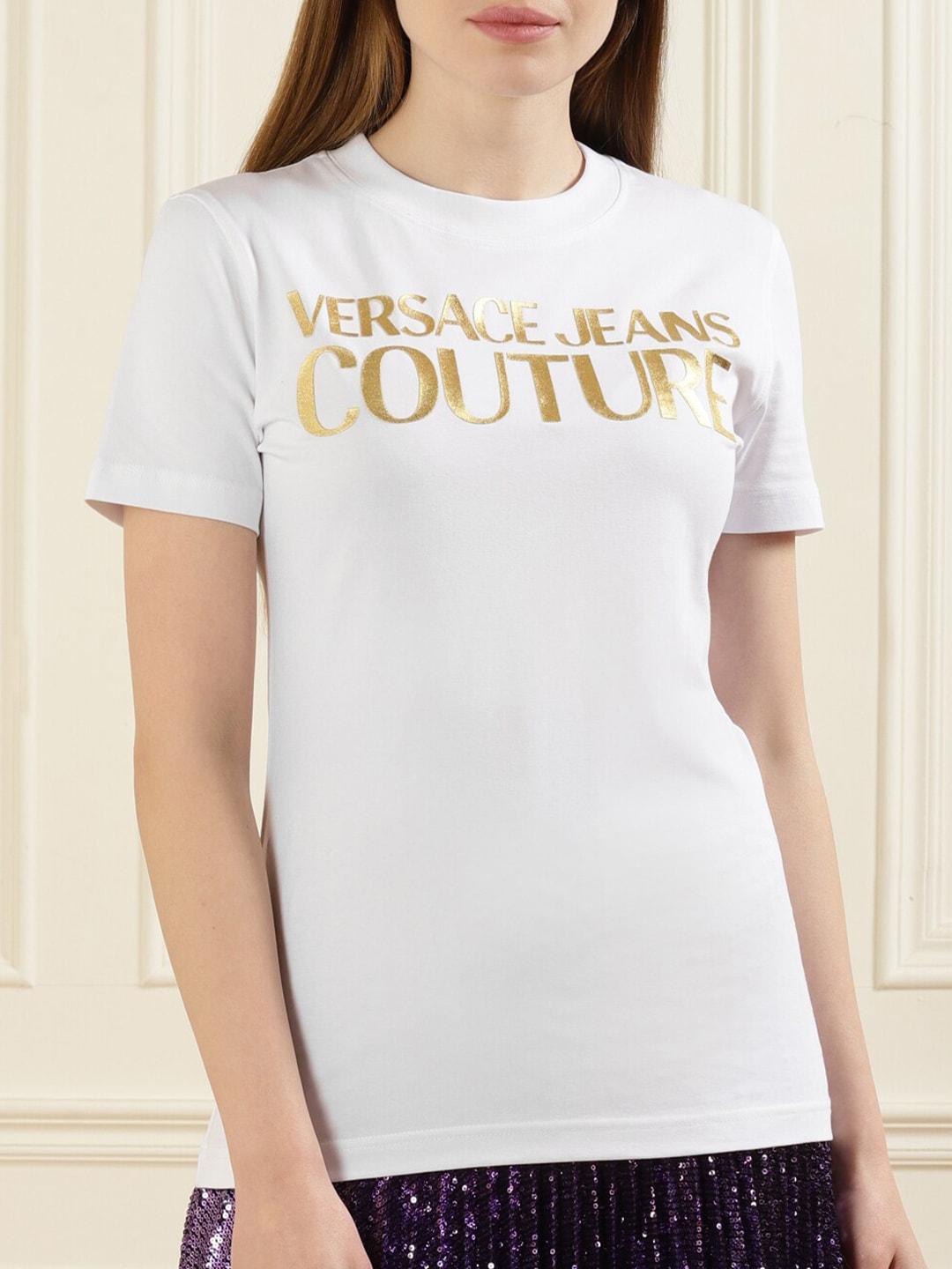 versace jeans couture white print top
