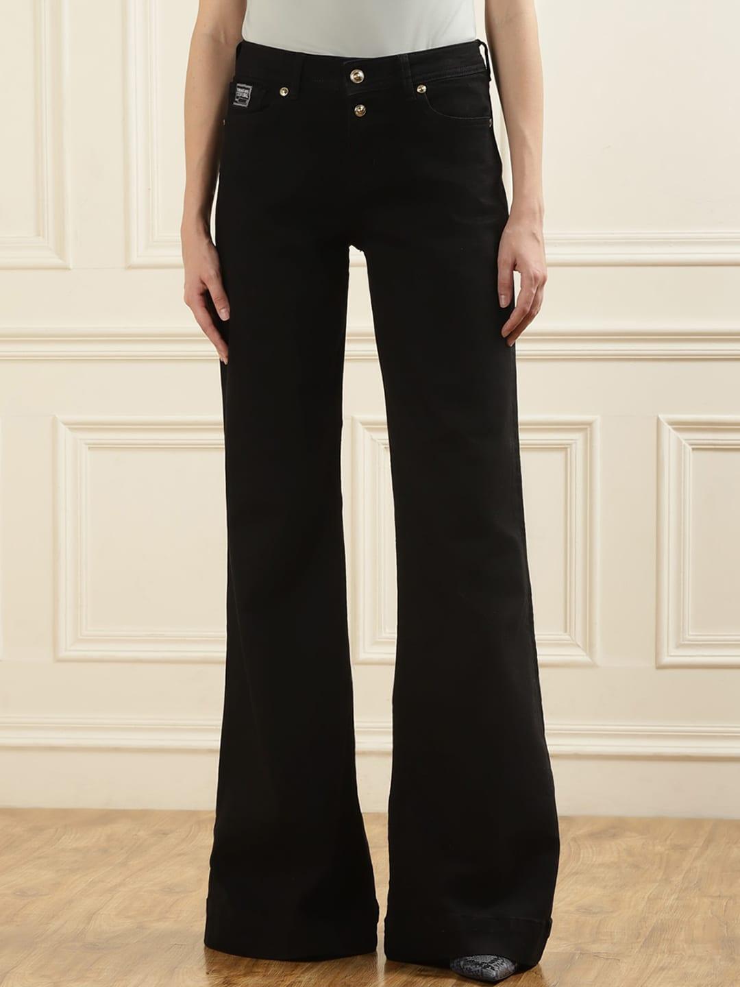 versace jeans couture women black slim fit low distress jeans
