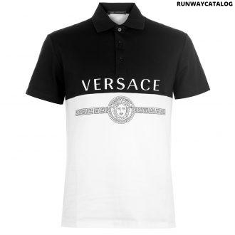 versace medusa print two tone polo shirt