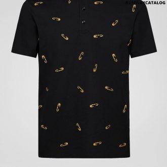 versace safety pin embroidered polo shirt