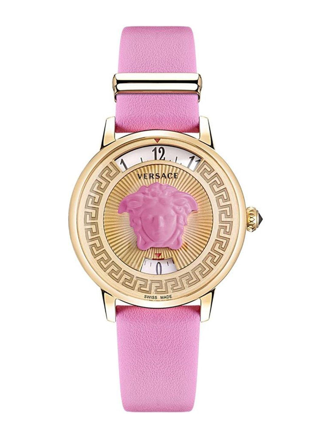 versace women dial & leather straps analogue watch vez200621