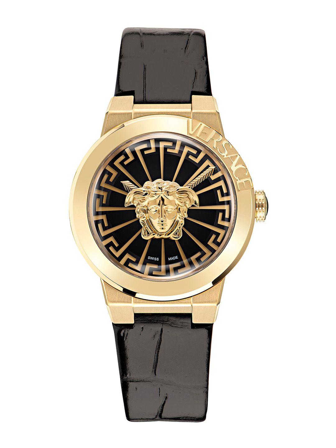 versace women embellished dial & leather straps analogue watch ve3f00222