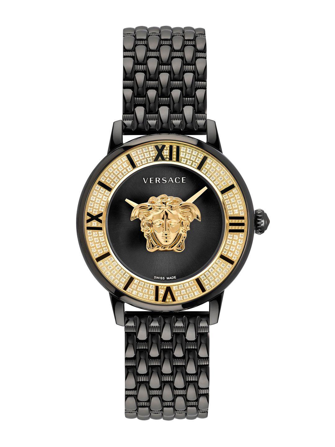 versace women embellished dial & stainless steel bracelet style analogue watch ve2r00922