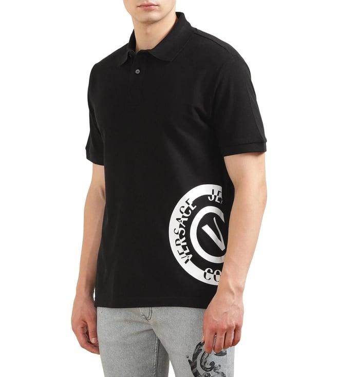 versace jeans couture black printed regular fit polo t-shirt