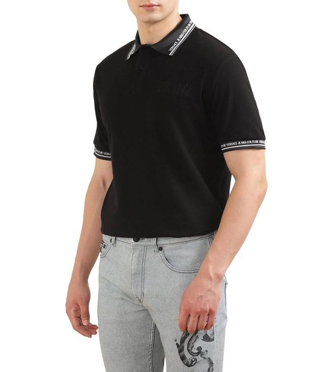 versace jeans couture black regular fit polo t-shirt