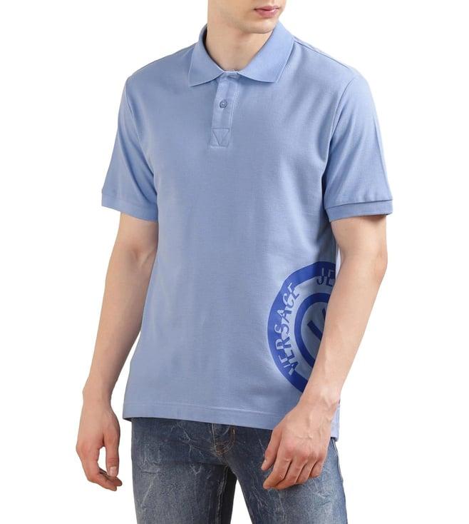 versace jeans couture blue printed regular fit polo t-shirt