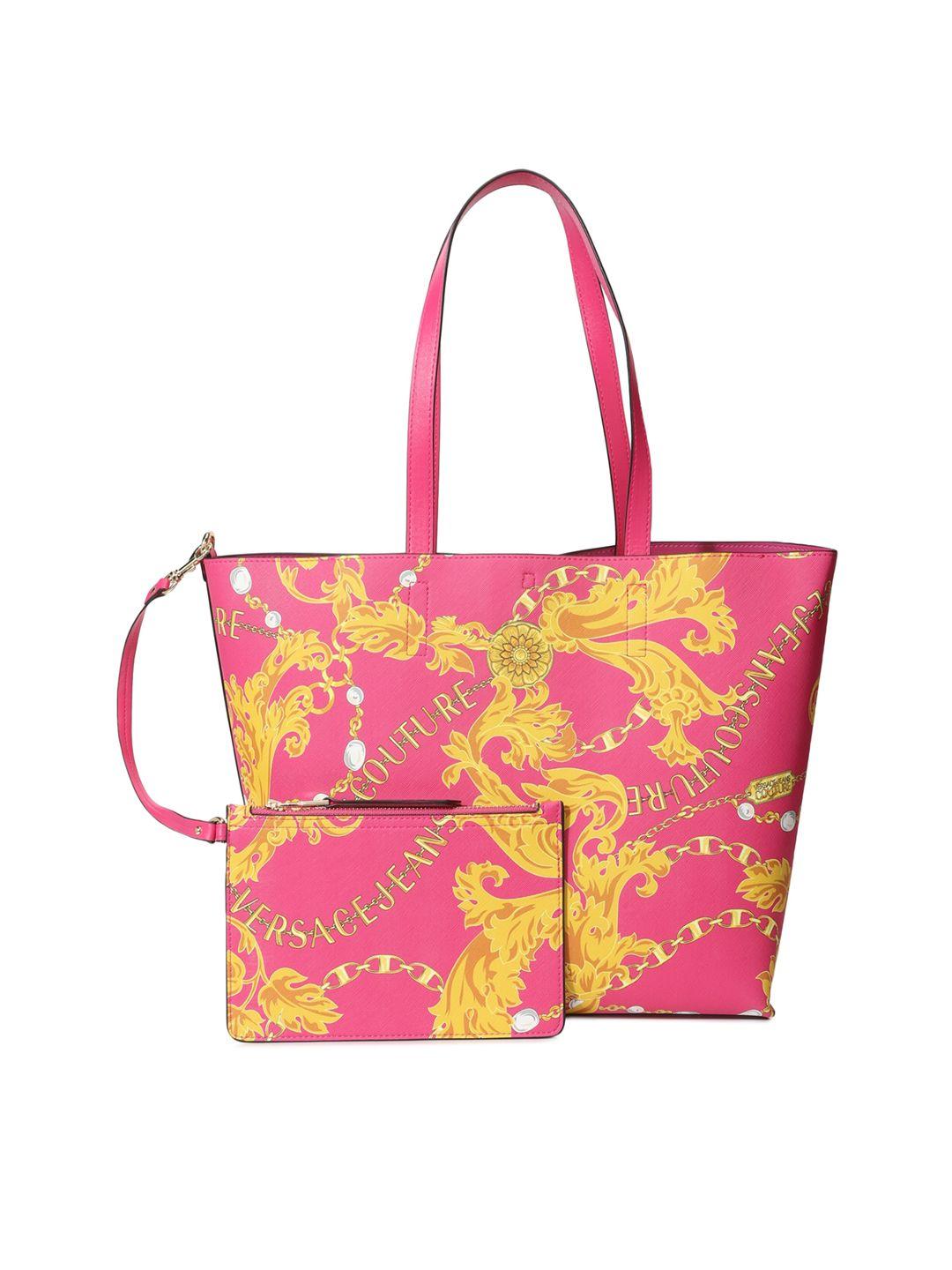 versace jeans couture floral printed shopper tote bag