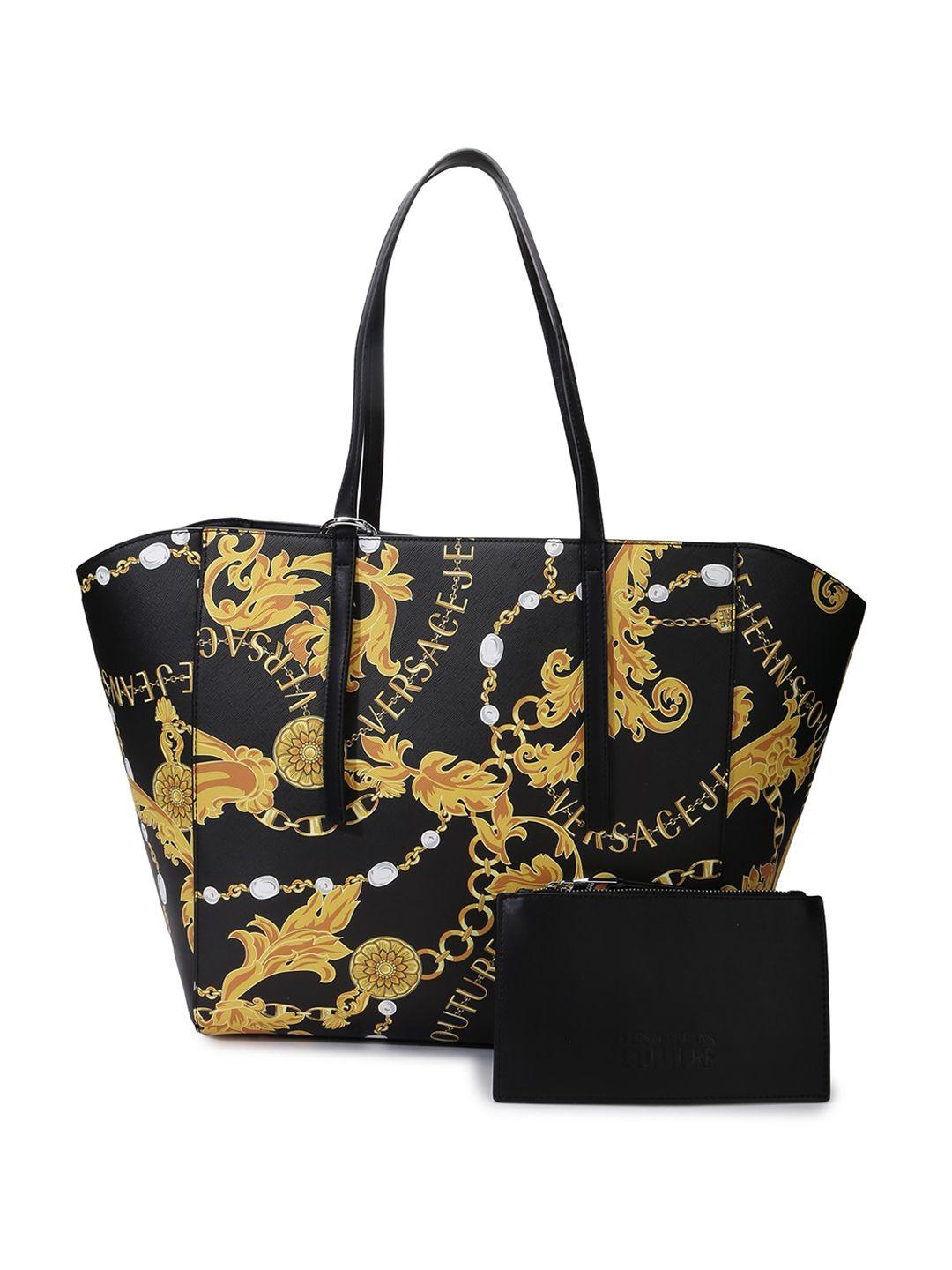 versace jeans couture floral printed shopper tote bag