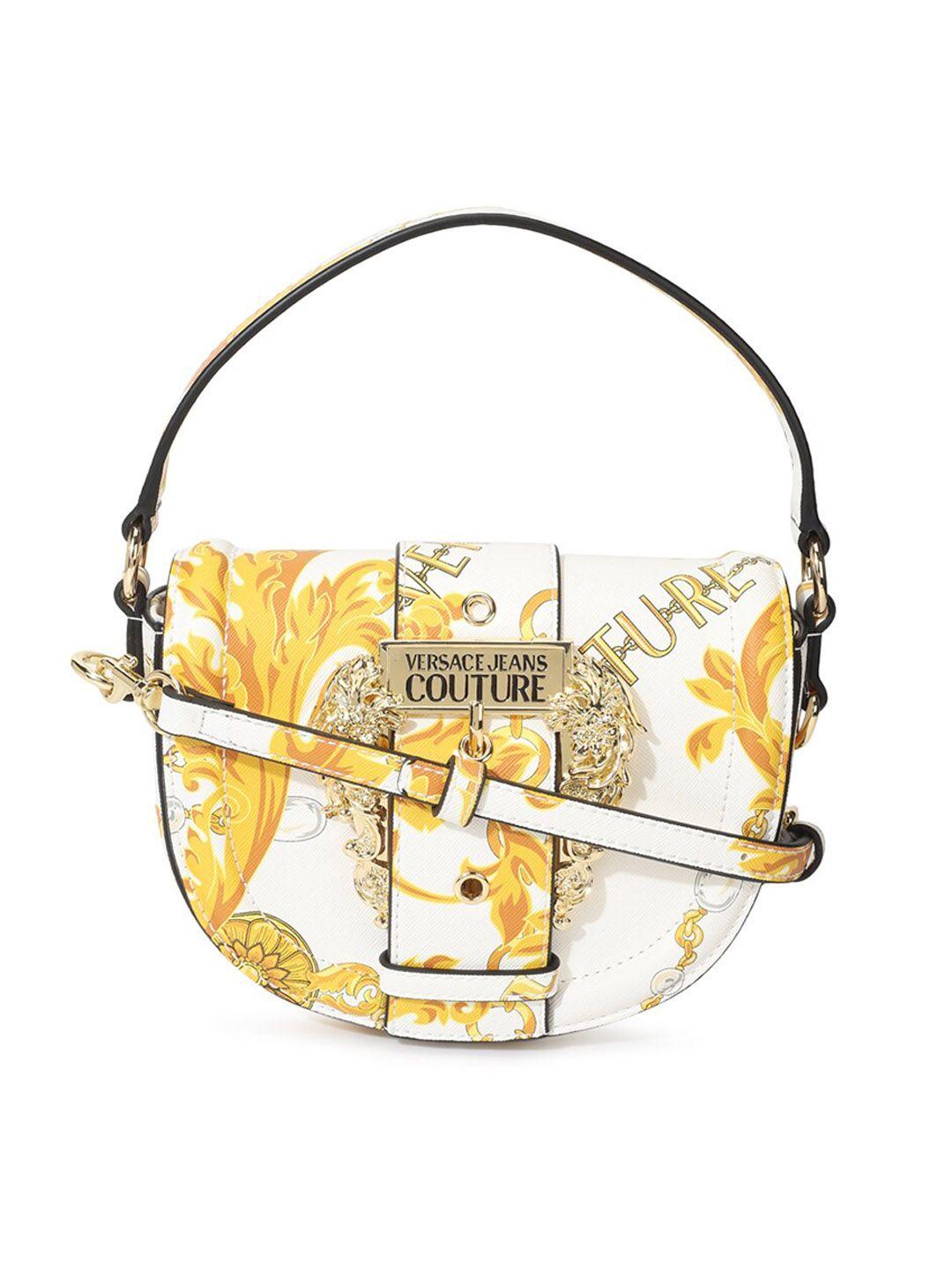 versace jeans couture floral printed structured handheld bag with buckle detail