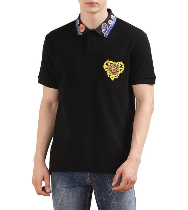 versace jeans couture men black heart baroque collar print polo t-shirt