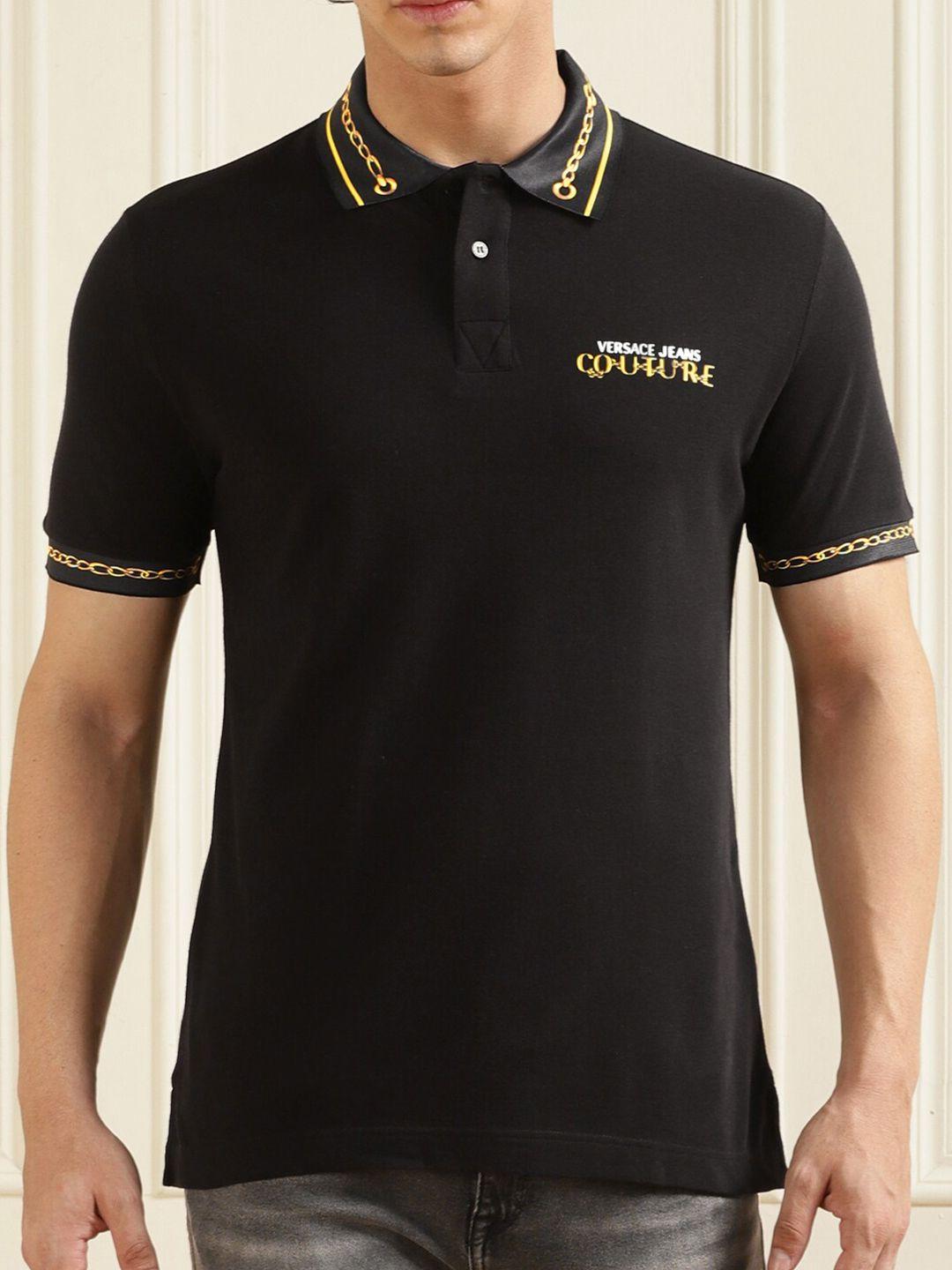 versace jeans couture men black polo collar t-shirt