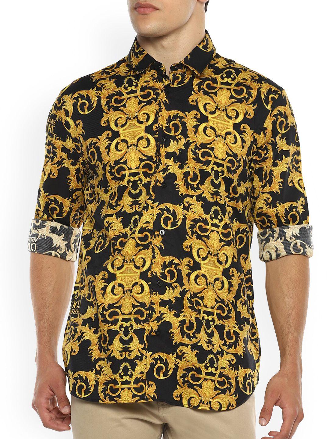 versace jeans couture men black printed casual shirt