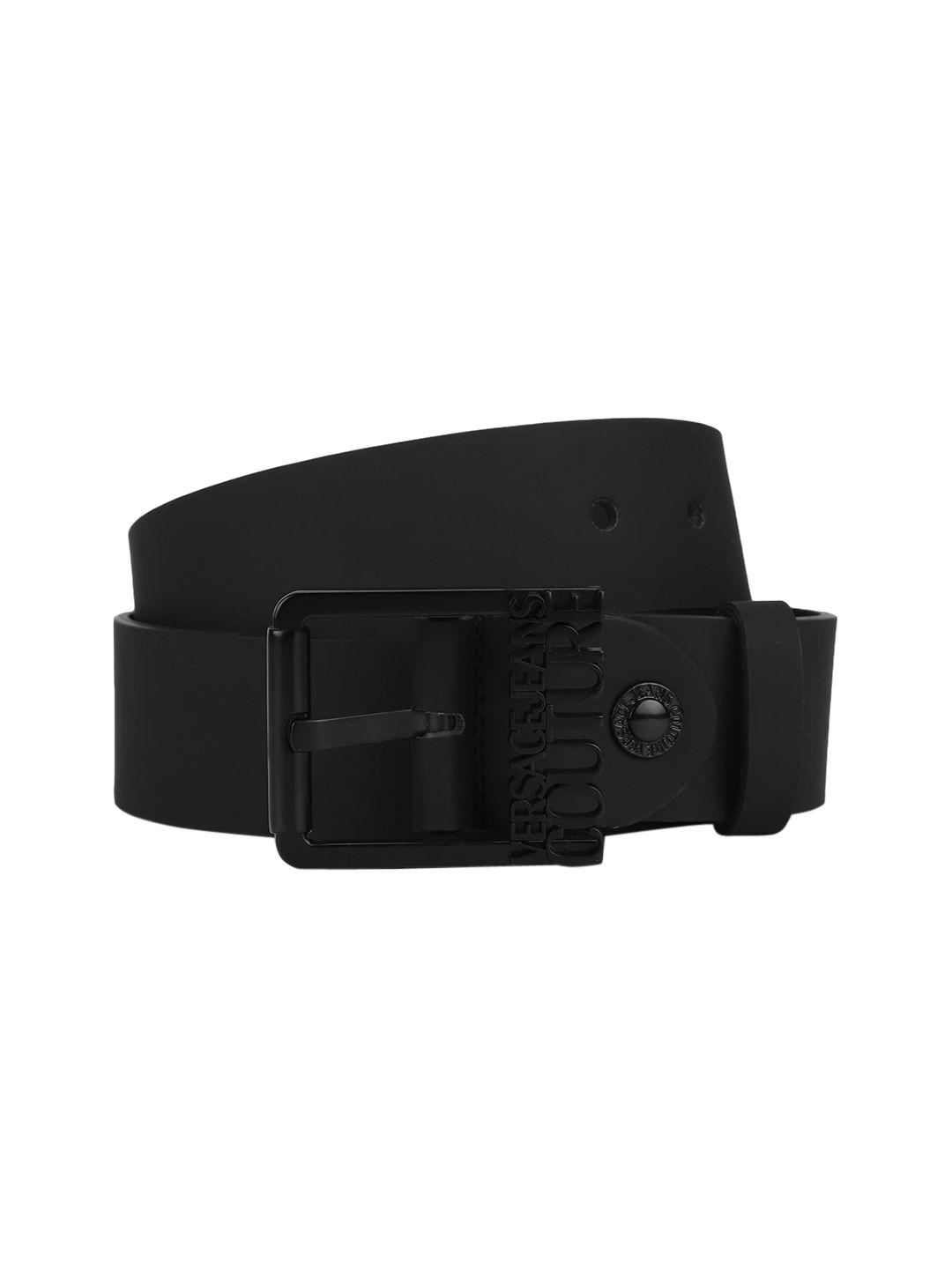 versace jeans couture men black solid leather belts