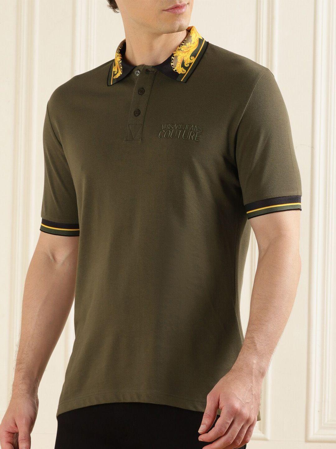 versace jeans couture men green polo collar t-shirt