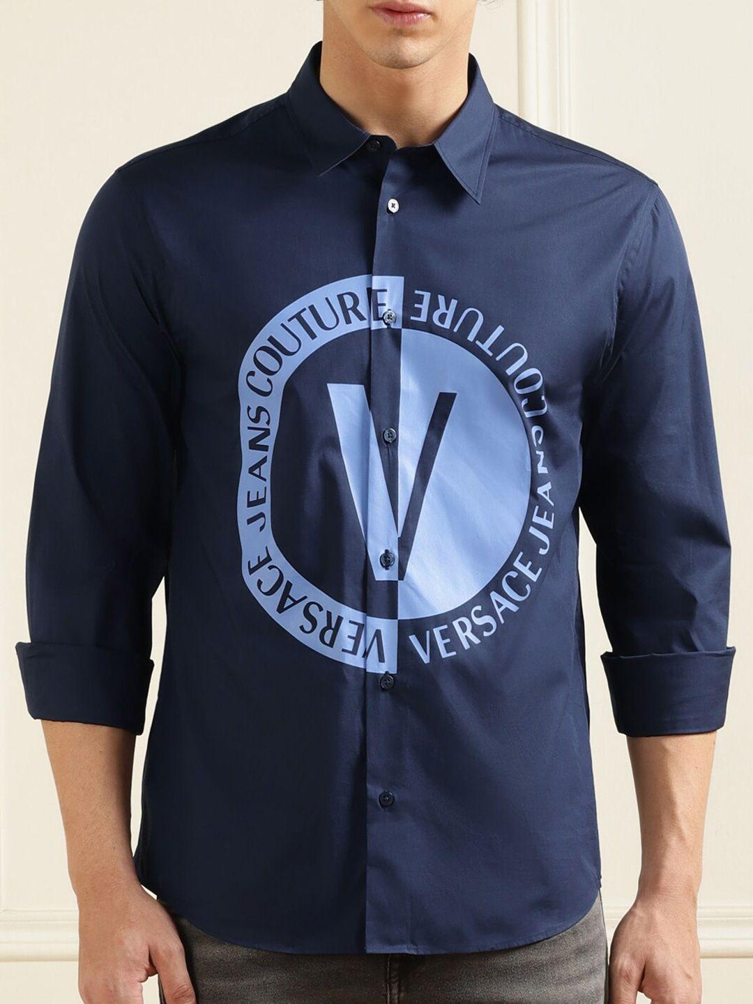 versace jeans couture men navy blue opaque printed casual shirt