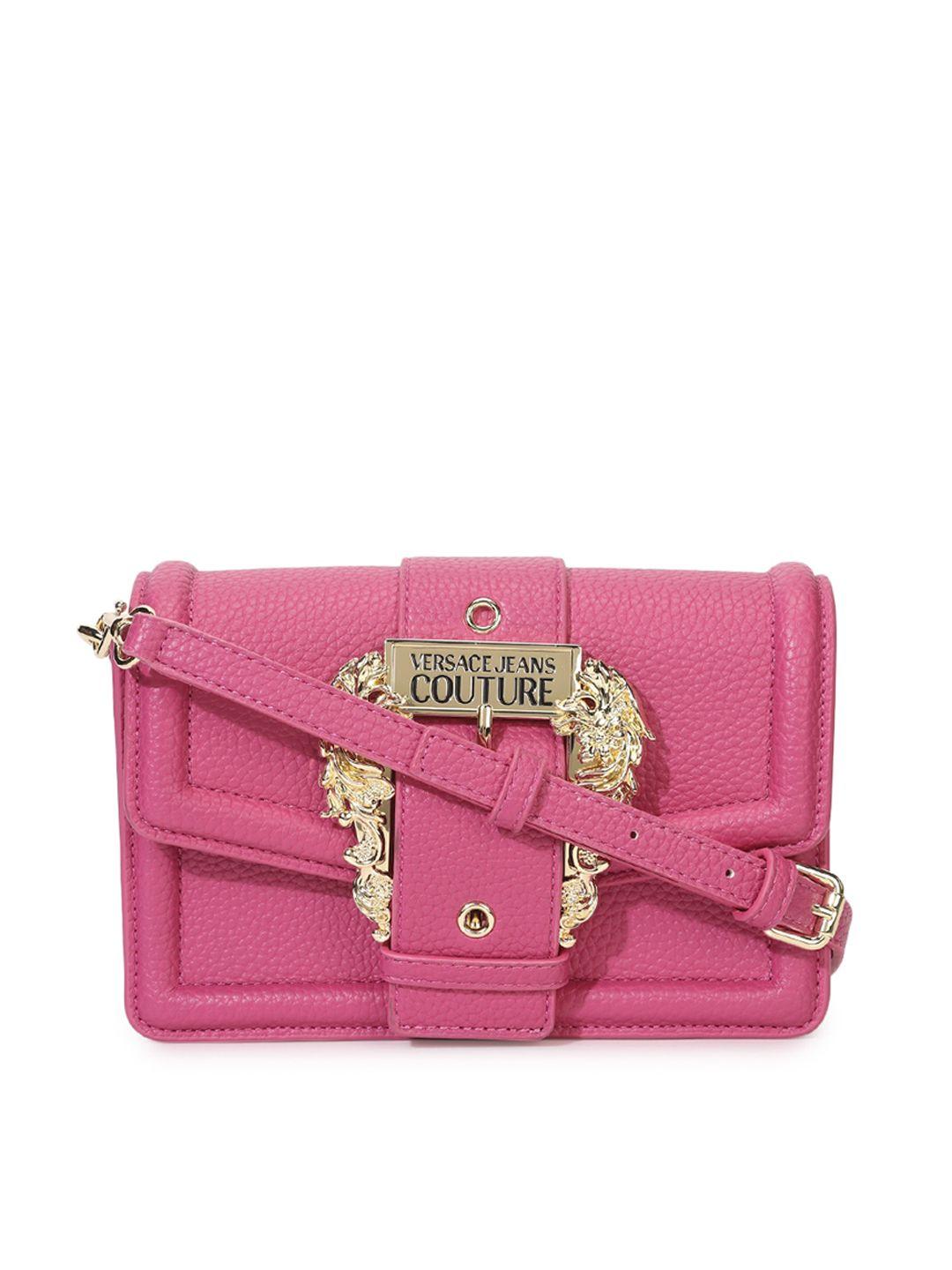 versace jeans couture structured sling bag with embellished detail