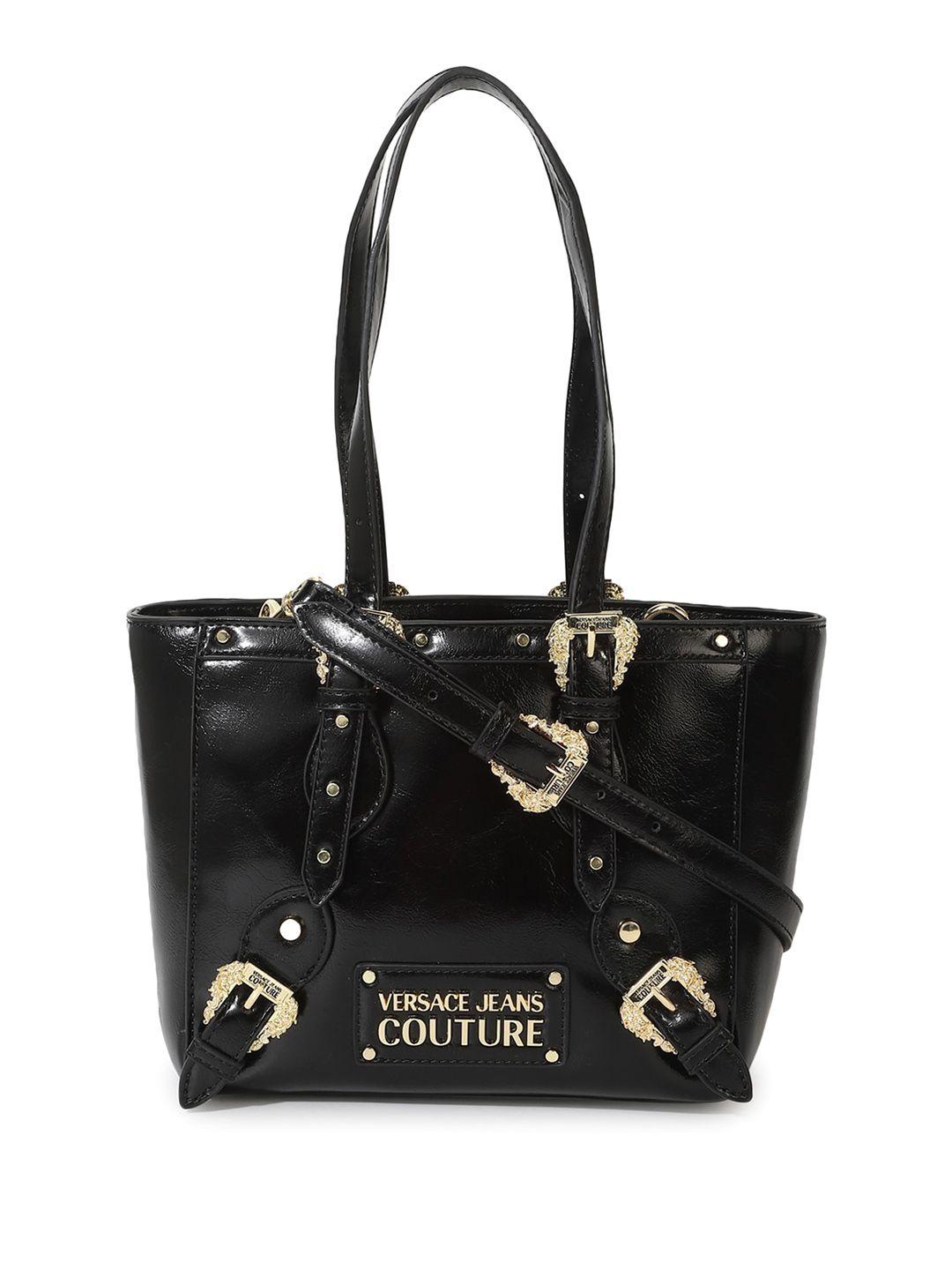 versace jeans couture textured buckel detail shopper tote bag