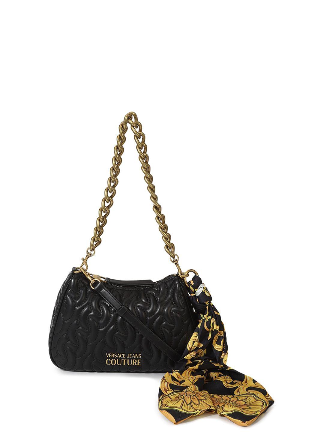 versace jeans couture textured quilted structured hobo bag with scarf