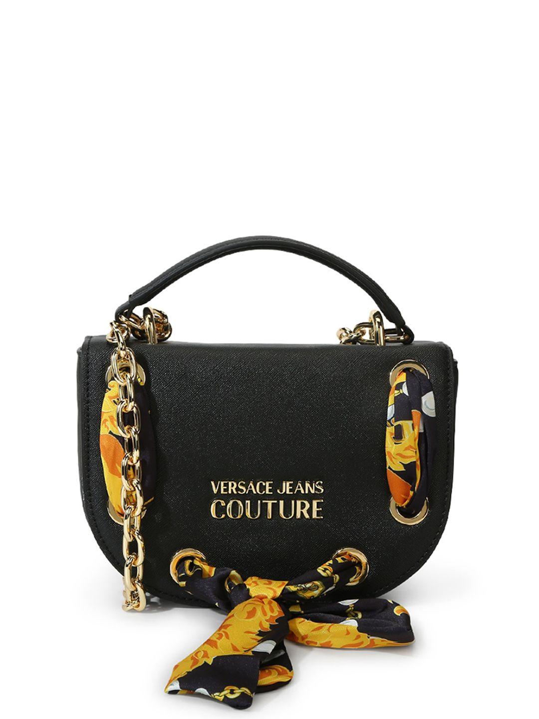 versace jeans couture textured structured handheld bag with scarf