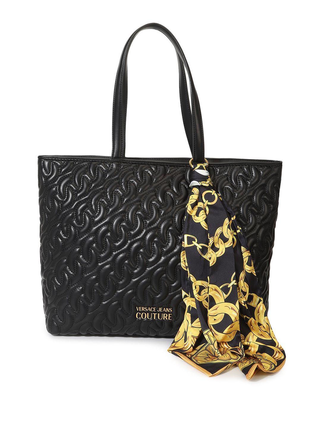 versace jeans couture textured structured tote bag with scarf
