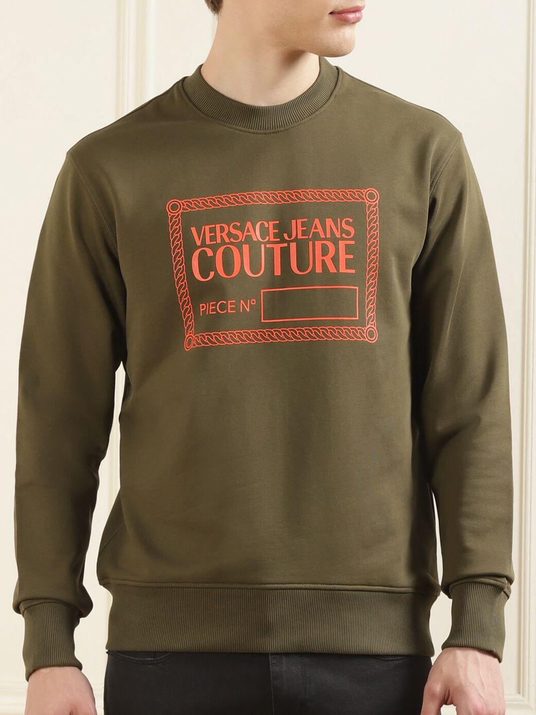 versace jeans couture typography printed cotton pullover sweatshirt