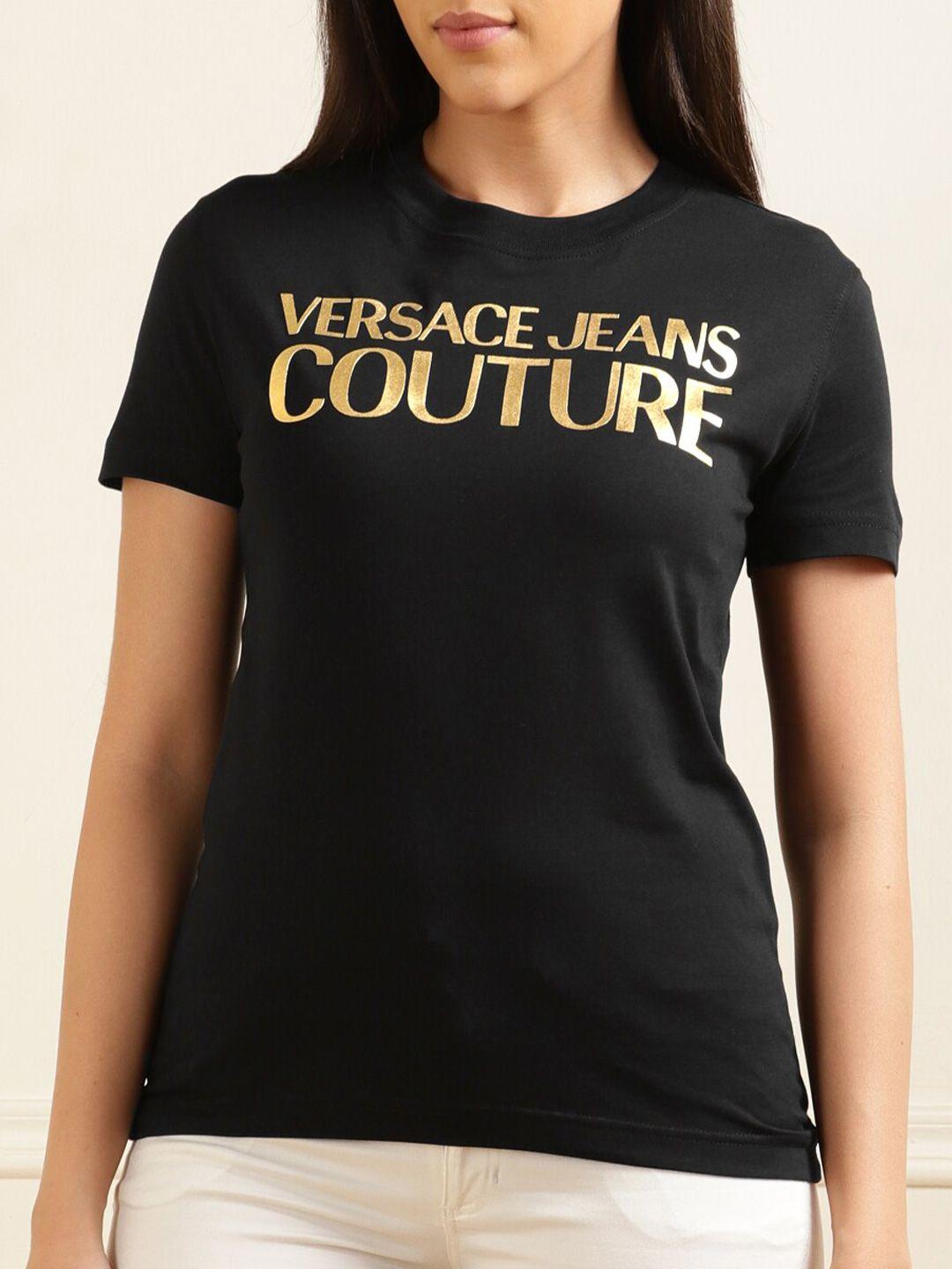 versace jeans couture typography printed cotton t-shirt