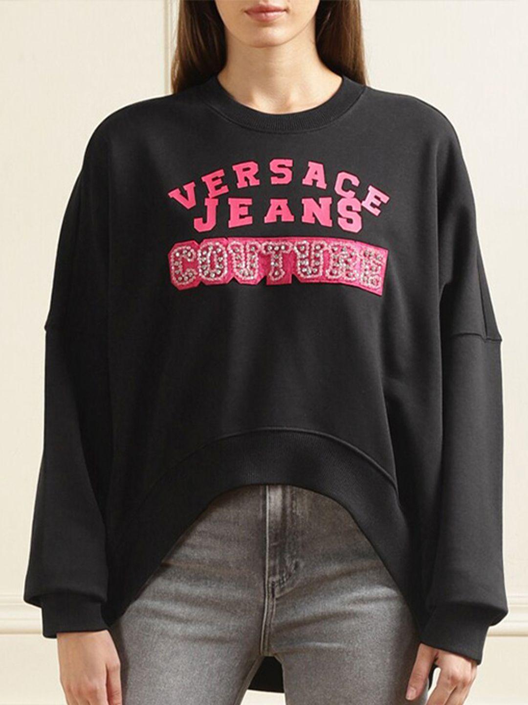 versace jeans couture typography printed oversized pure cotton sweatshirt