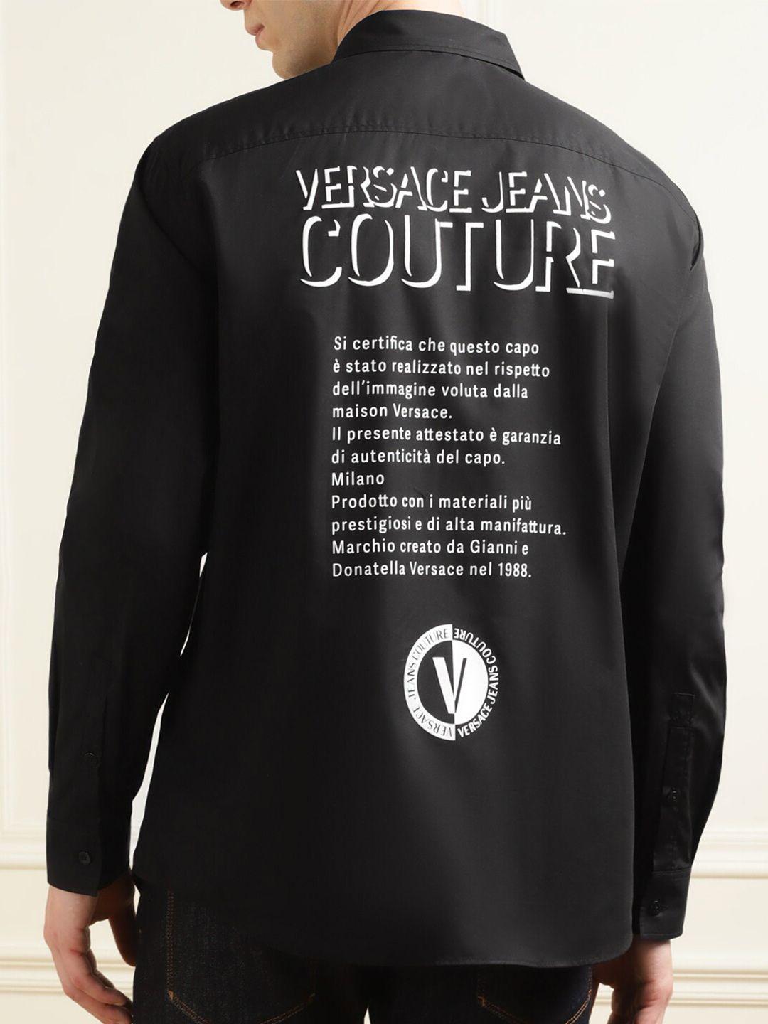 versace jeans couture typography printed pure cotton casual shirt