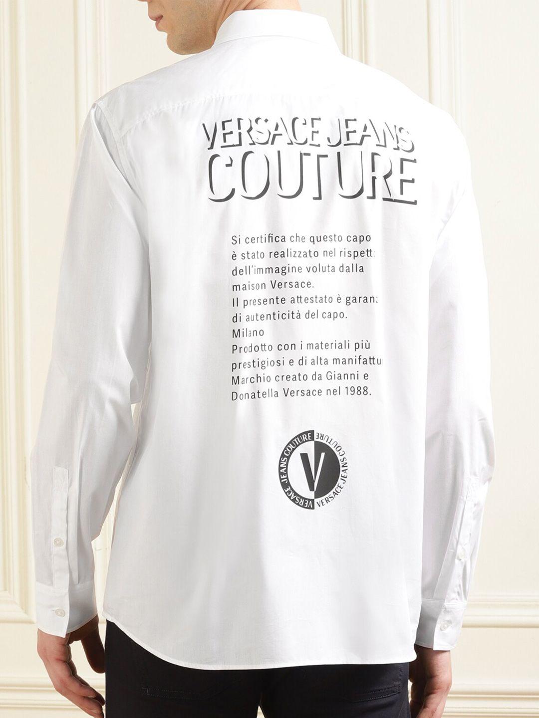 versace jeans couture typography printed pure cotton casual shirt