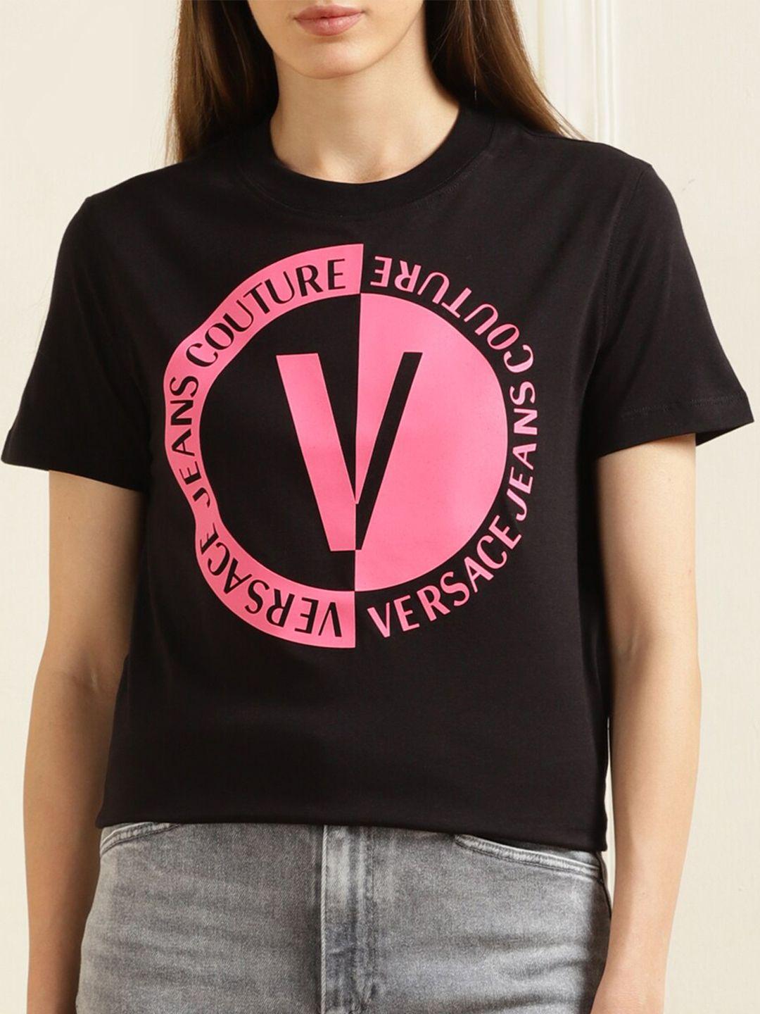 versace jeans couture typography printed pure cotton t-shirt