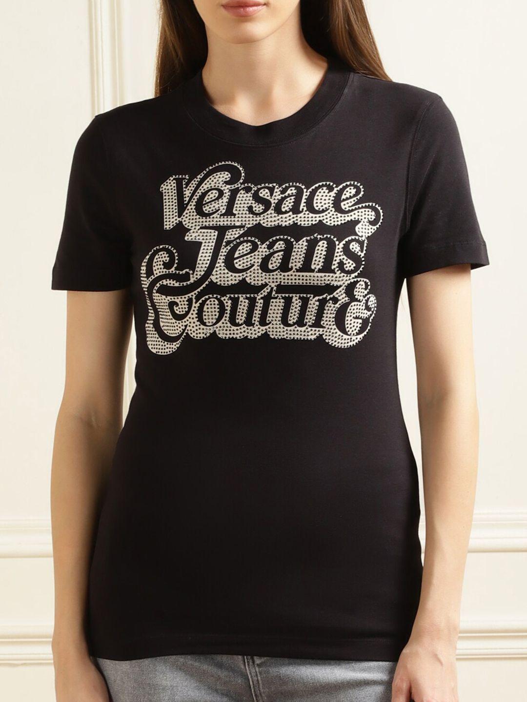 versace jeans couture typography printed pure cotton t-shirt