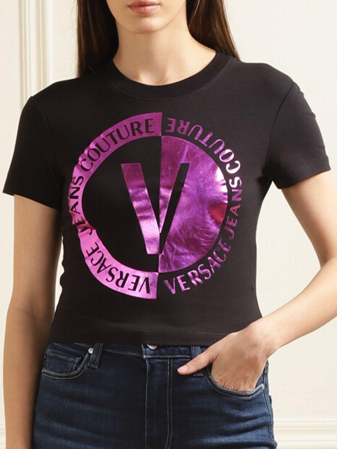 versace jeans couture typography printed round neck t-shirt