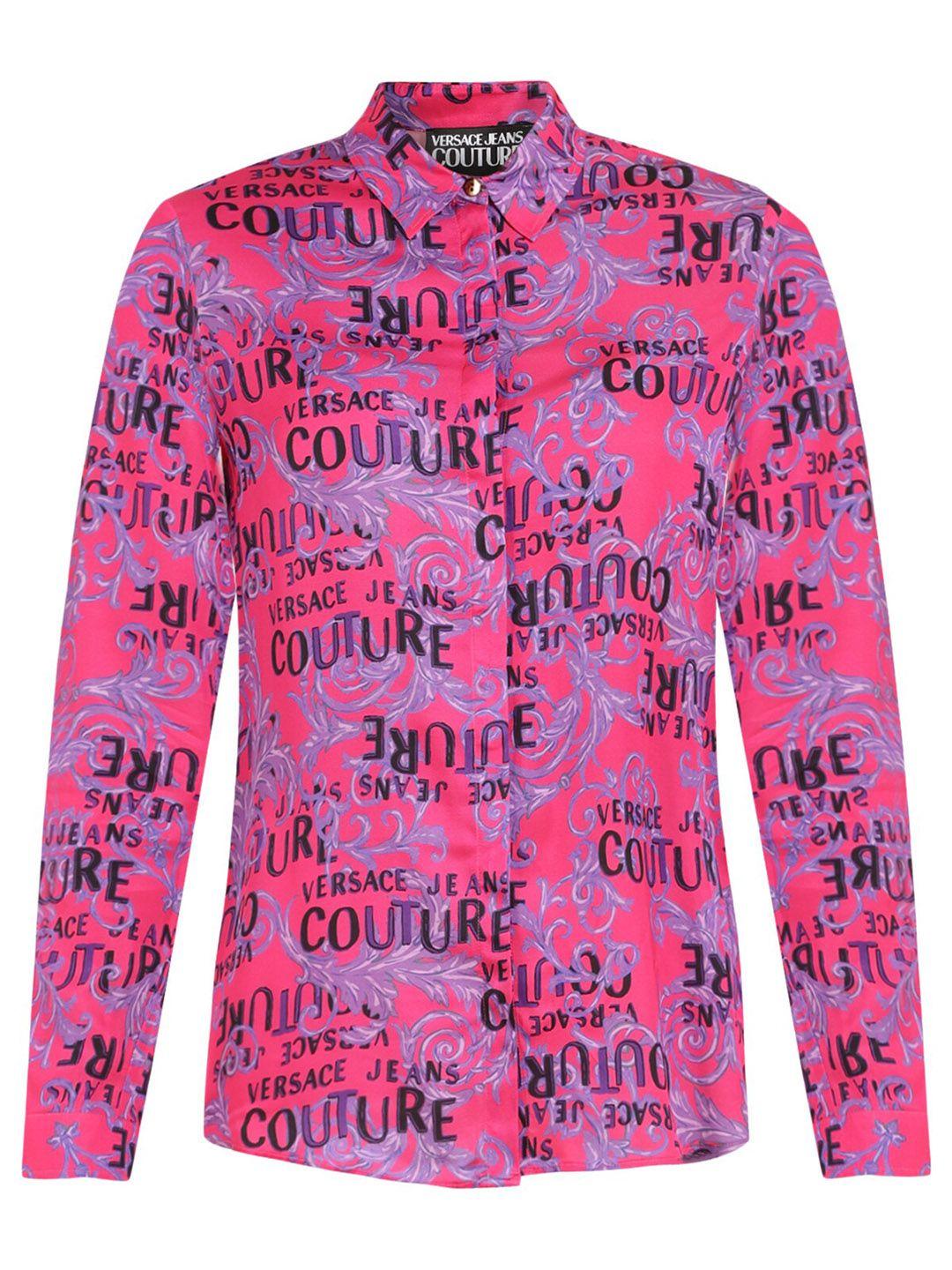 versace jeans couture typography printed spread collar casual shirt