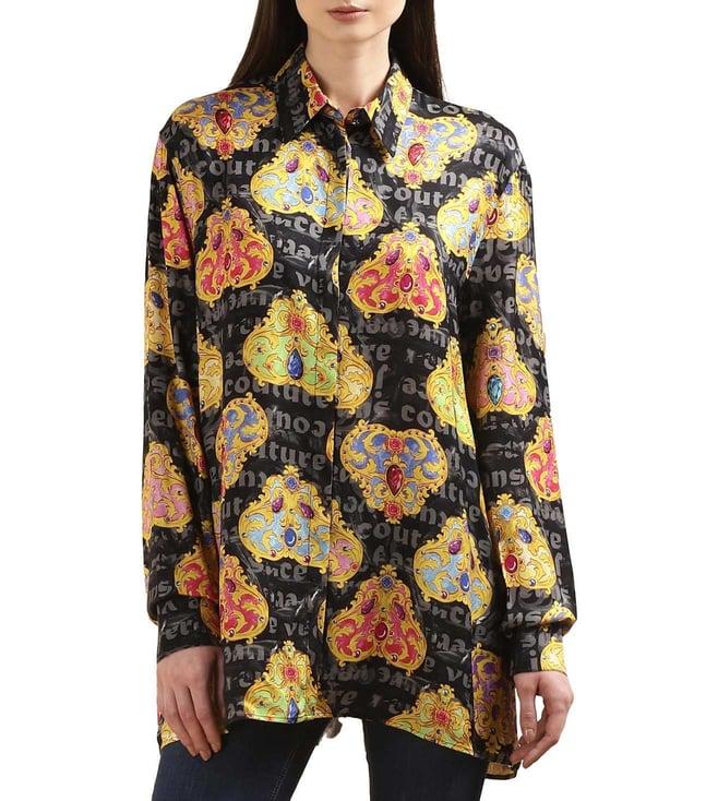 versace jeans couture women black all-over heart baroque print shirt