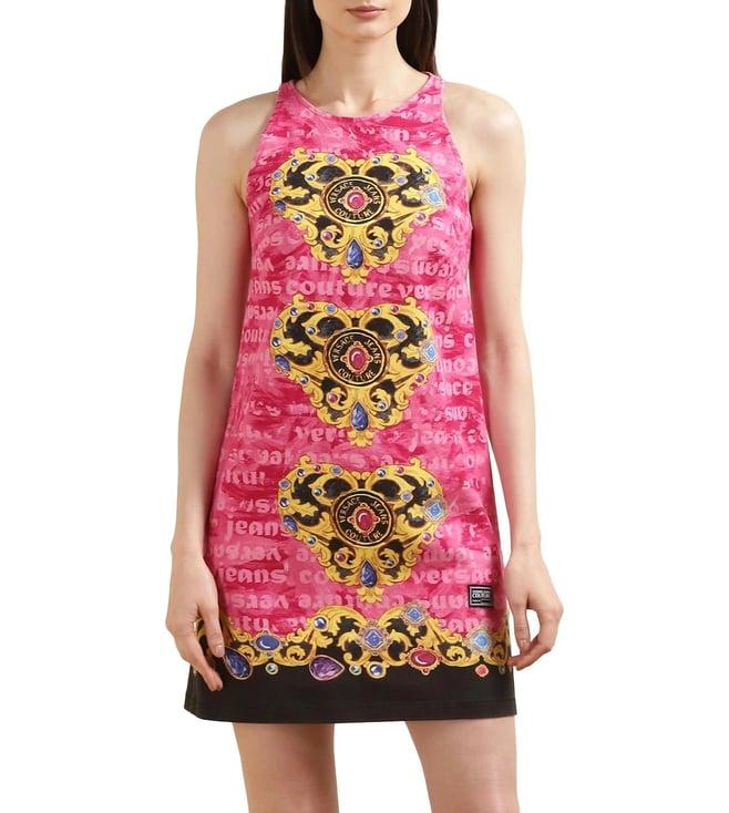 versace jeans couture women pink all-over heart baroque print shift dress