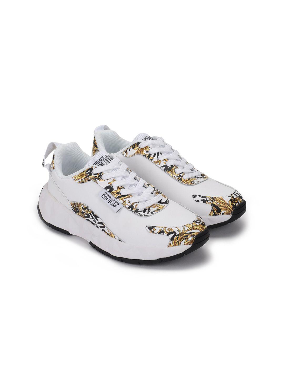 versace jeans couture women white printed leather sneakers